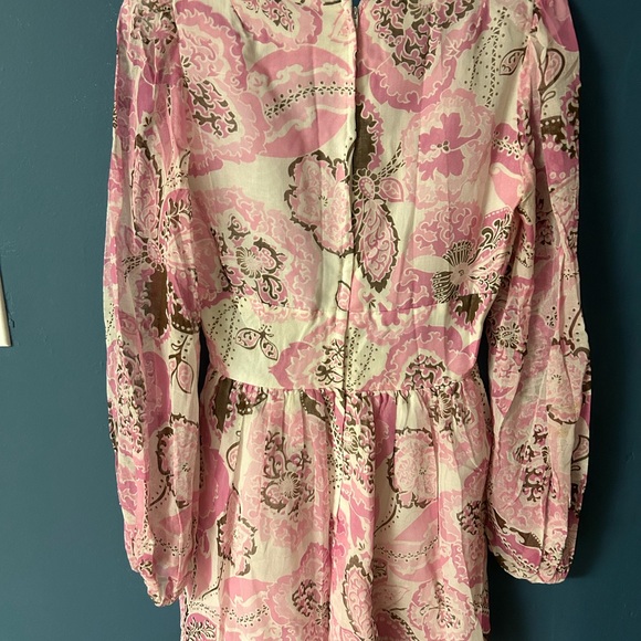 Young Edwardian Pink and brown groovy long sleeve mini dress - Picture 2 of 5